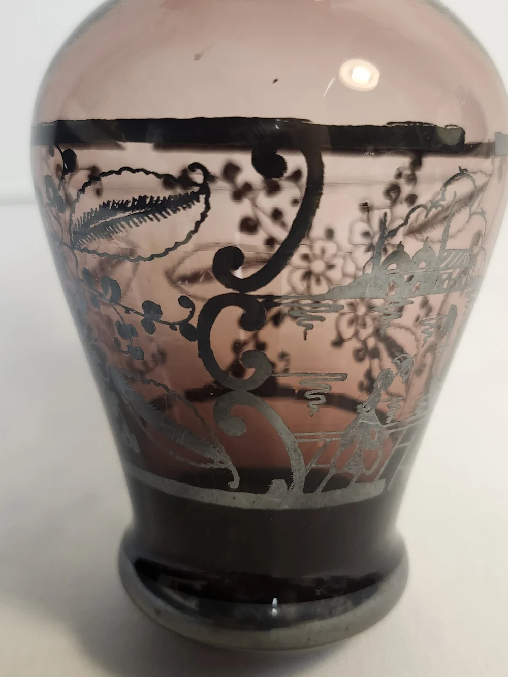 Vintaged amethyst vase With Silver Overlay Flower Pattern